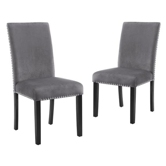New Classic Furniture 37.75" Velvet & Wood Dining Chair in Gray (Set of 2)