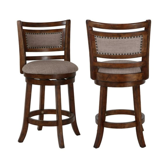 New Classic Furniture Aberdeen 24" Wood Counter Stool in Brown/Beige (Set of 2)
