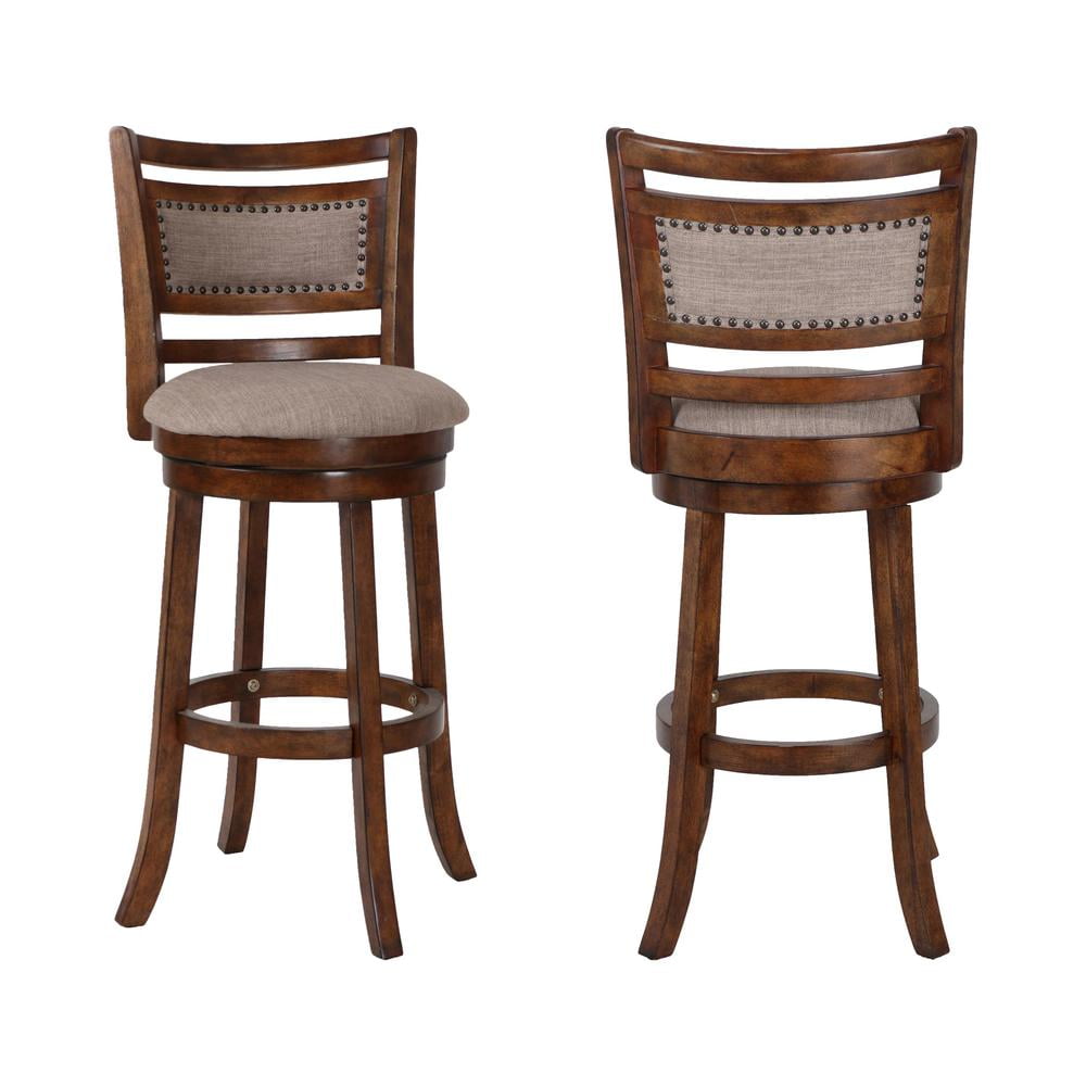 Aberdeen 29" Brown Solid Wood Swivel Bar Stools with Upholstered Seats (Set of 2)