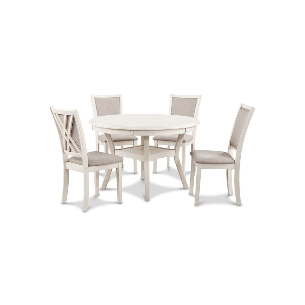 Amy Cream Round Dining Table Set with 4 Chairs
