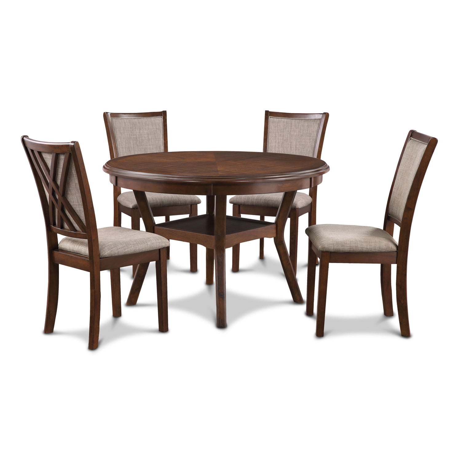Amy Brown Cherry Round Dining Table Set with 4 Chairs