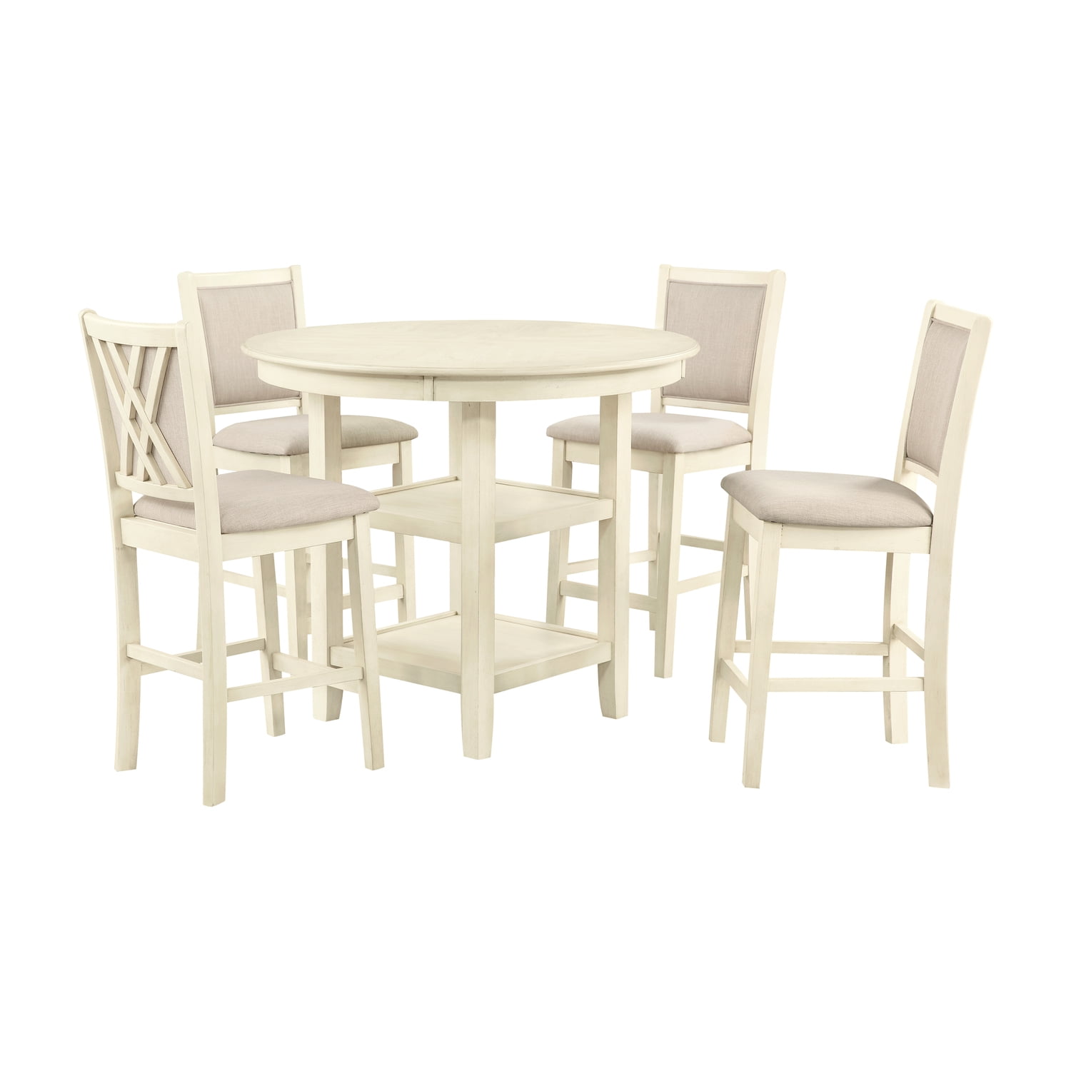 Cream Round Wood Counter Pub Set with 4 Chairs