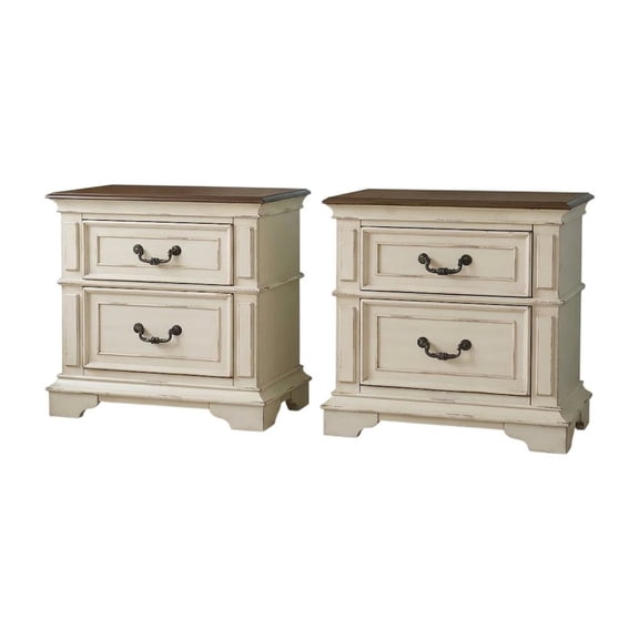 New Classic Furniture Anastasia Wood Nightstand in Ant. White (Set of 2)