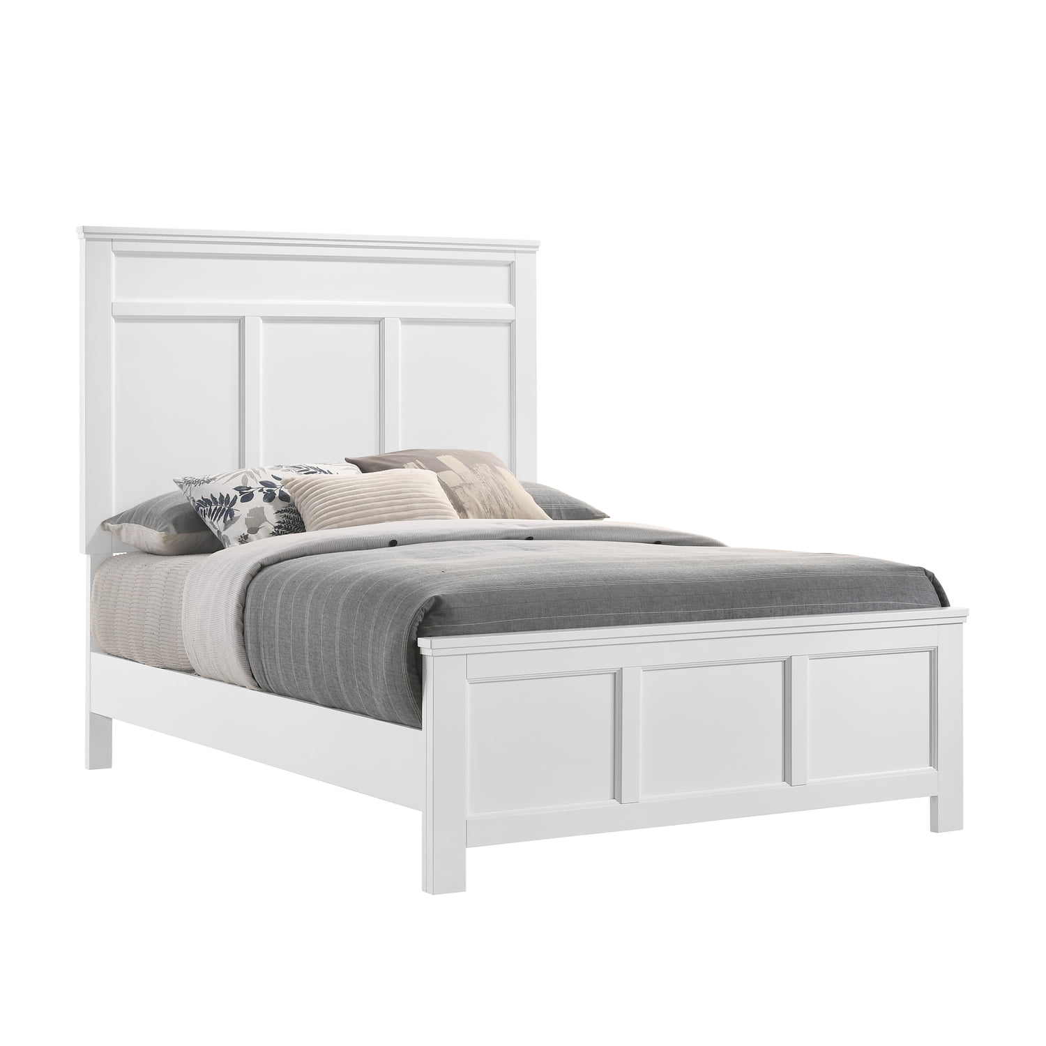 White Full Size Traditional Rubberwood Bed with Headboard