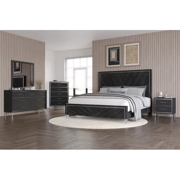 New Classic Furniture Ava 5-Pc Wood King Bedroom Set with Chest in Ebony Black
