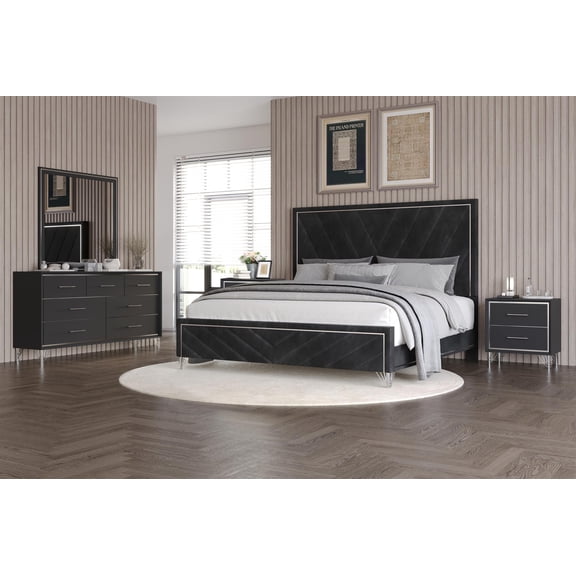 New Classic Furniture Ava 5-Pc Wood King Bedroom Set with Ns in Ebony Black