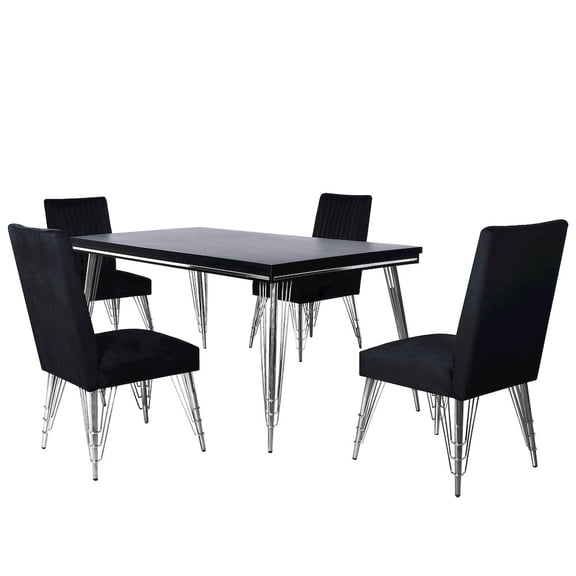 New Classic Furniture Ava 5-Piece Wood Upholstered Dining Set in Black
