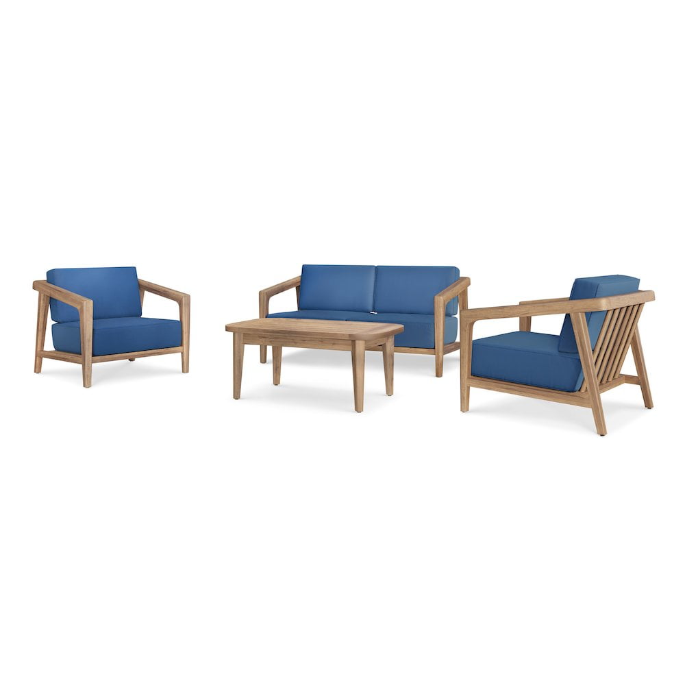 New Classic Furniture Bali 4-piece Solid Wood Patio Furniture Set in Dark Blue