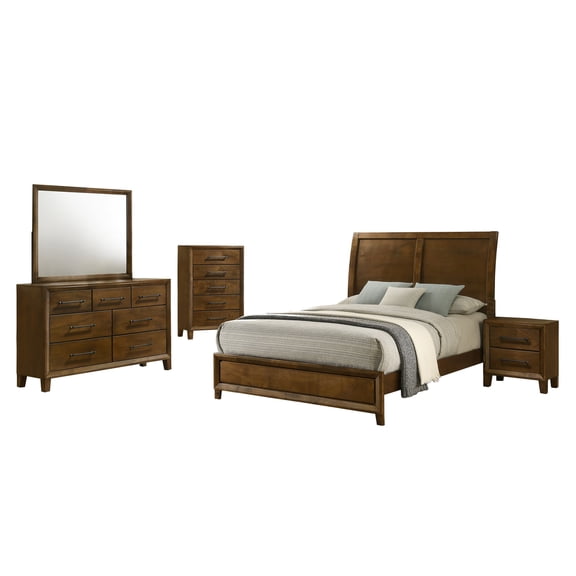 New Classic Furniture Ballard 5-Piece Wood Queen Bedroom Set w Chest in Walnut