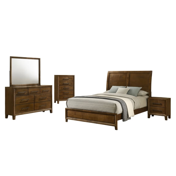 New Classic Furniture Ballard 5-Piece Wood Queen Bedroom Set w Chest in Walnut