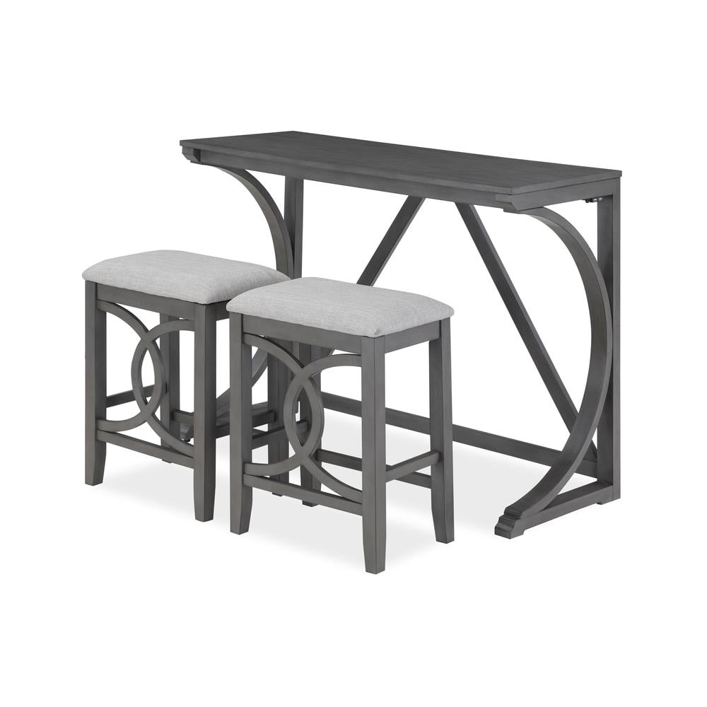 Gray Solid Wood Counter Table Set with Upholstered Stools