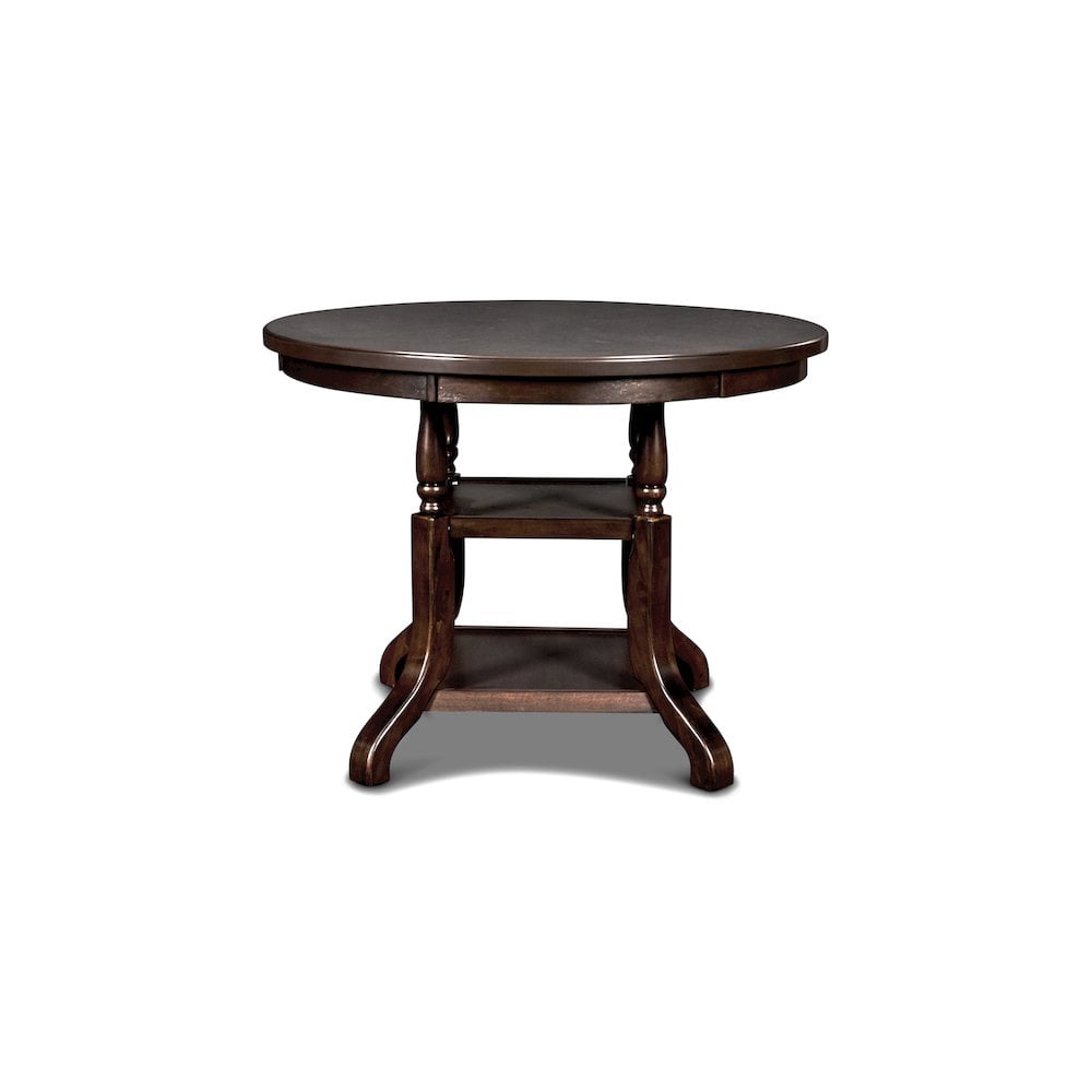 Espresso Solid Wood Round Counter Height Dining Table with Shelves