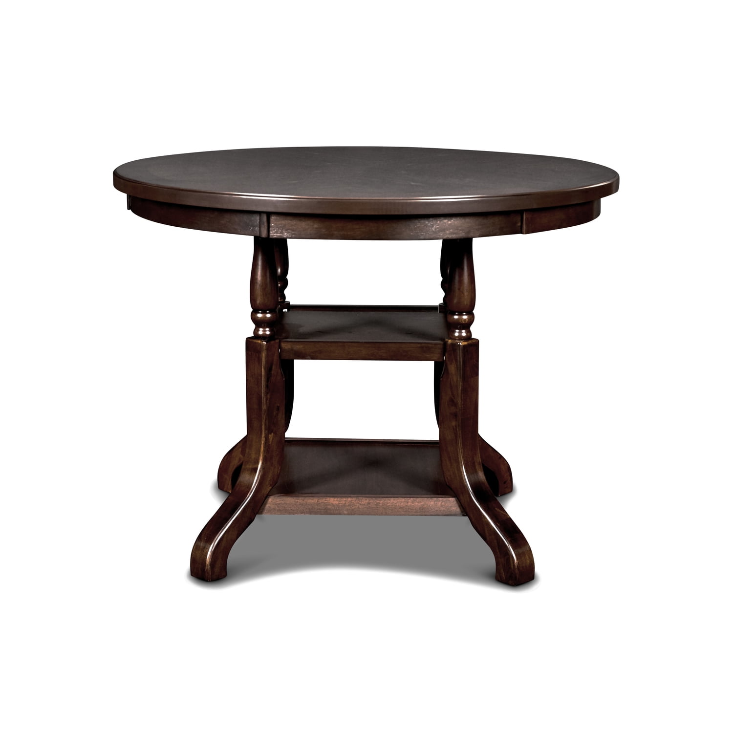 Espresso Solid Wood Round Counter Height Dining Table with Shelves