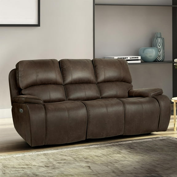 New Classic Furniture Brookings Fabric Upholstered Power Reclining Sofa in Brown