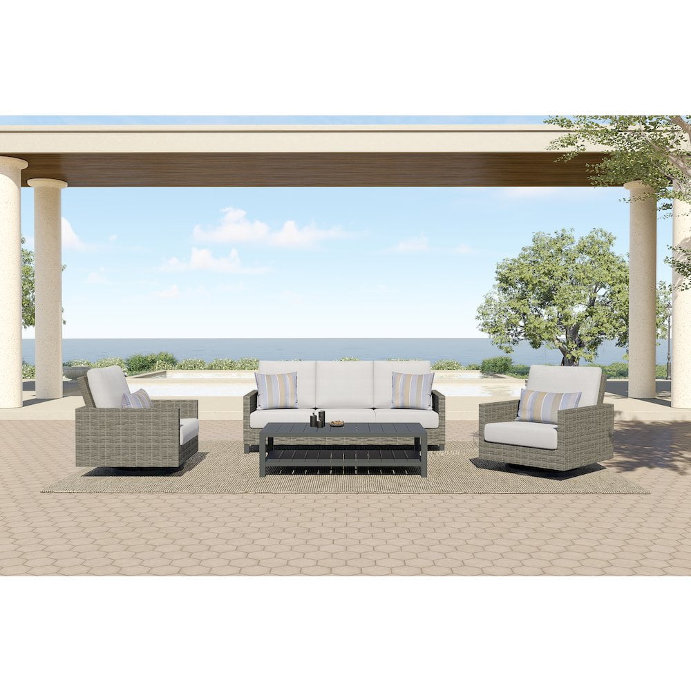 New Classic Furniture Bungalow 4-Piece Metal & Wicker Patio Set in Gray