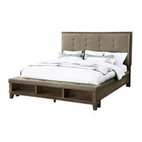 New Classic Furniture Cagney Traditional Wood & Fabric Queen Bed in Brown