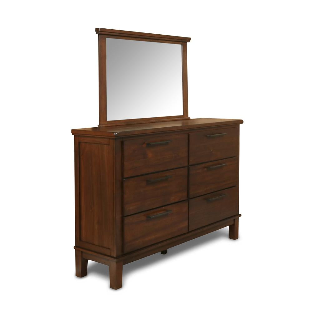 Chestnut Brown Wood 6-Drawer Dresser with Mirror