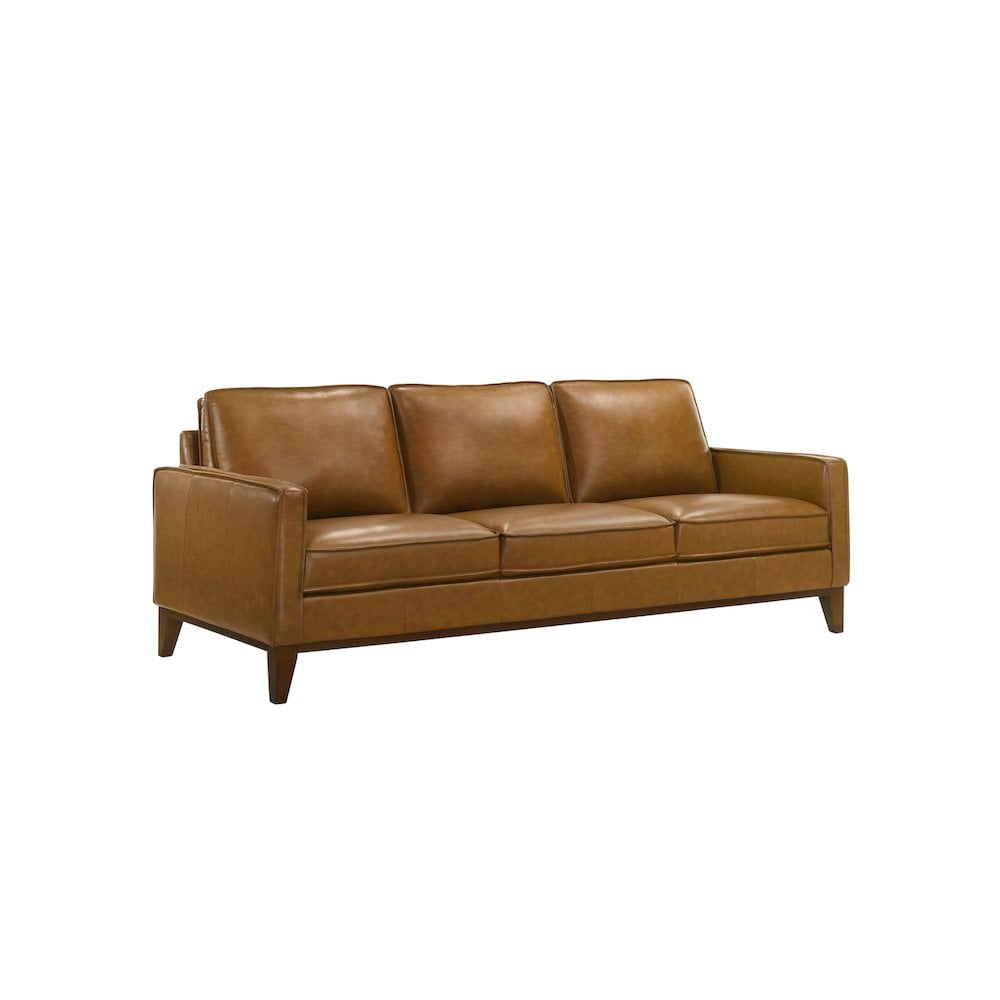 Caspar Caramel Brown Leather Stationary Sofa with Wood Legs