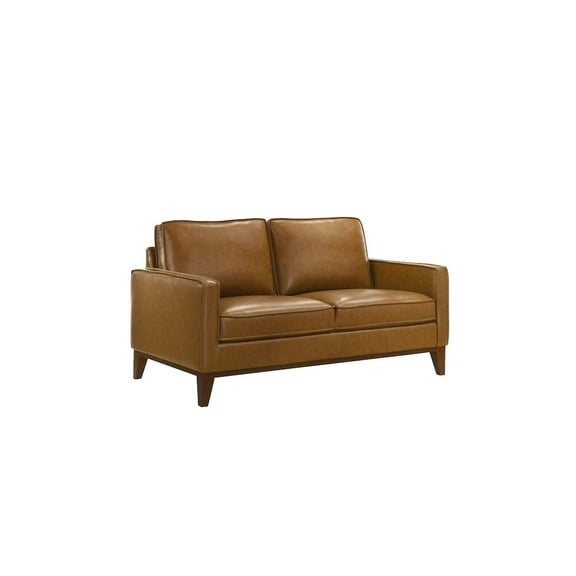 New Classic Furniture Caspar Leather Upholstered Loveaseat in Caramel Brown
