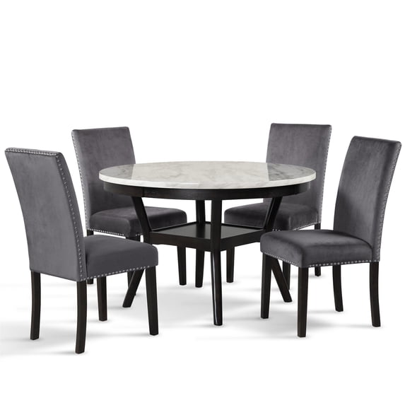 New Classic Furniture Celeste 5-Pc Faux Marble/Wood Dining Set w/ 4 Chair-Gray