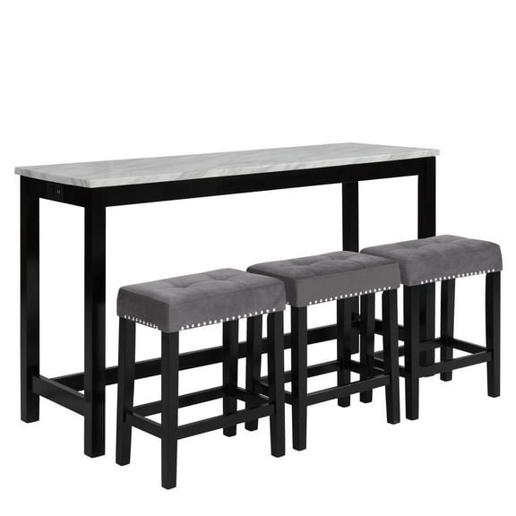 New Classic Furniture Celeste Collection 4 Pcs Wood Bar Set with Stools, Black/Gray