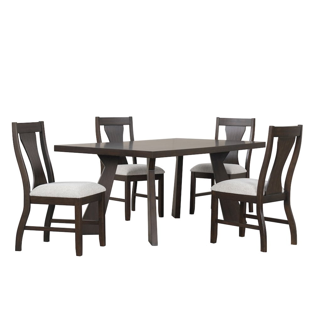 Chestnut Ridge Dark Brown Wood Dining Set with Beige Cushioned Chairs