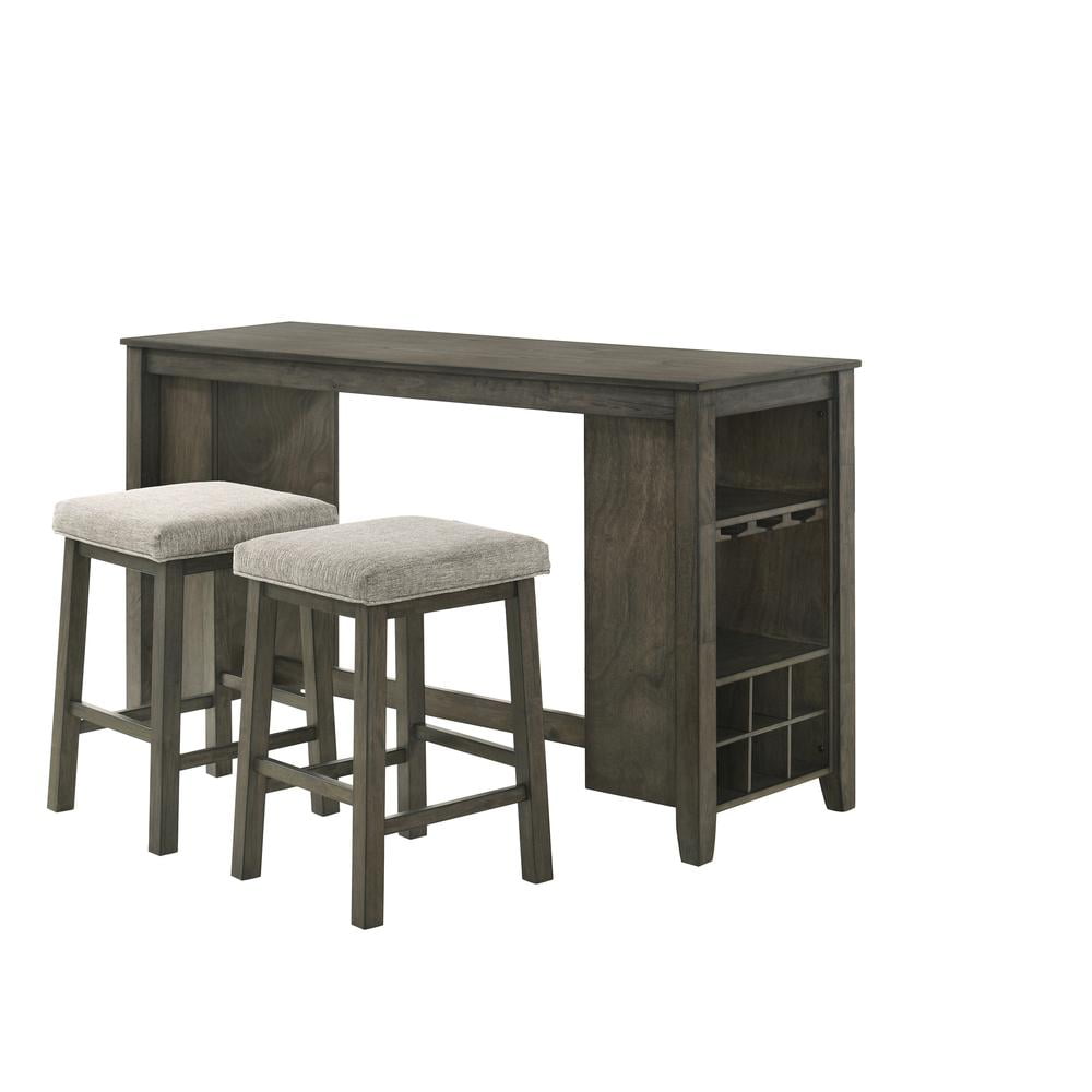 Churon Brown Solid Wood Bar Table with 2 Stools