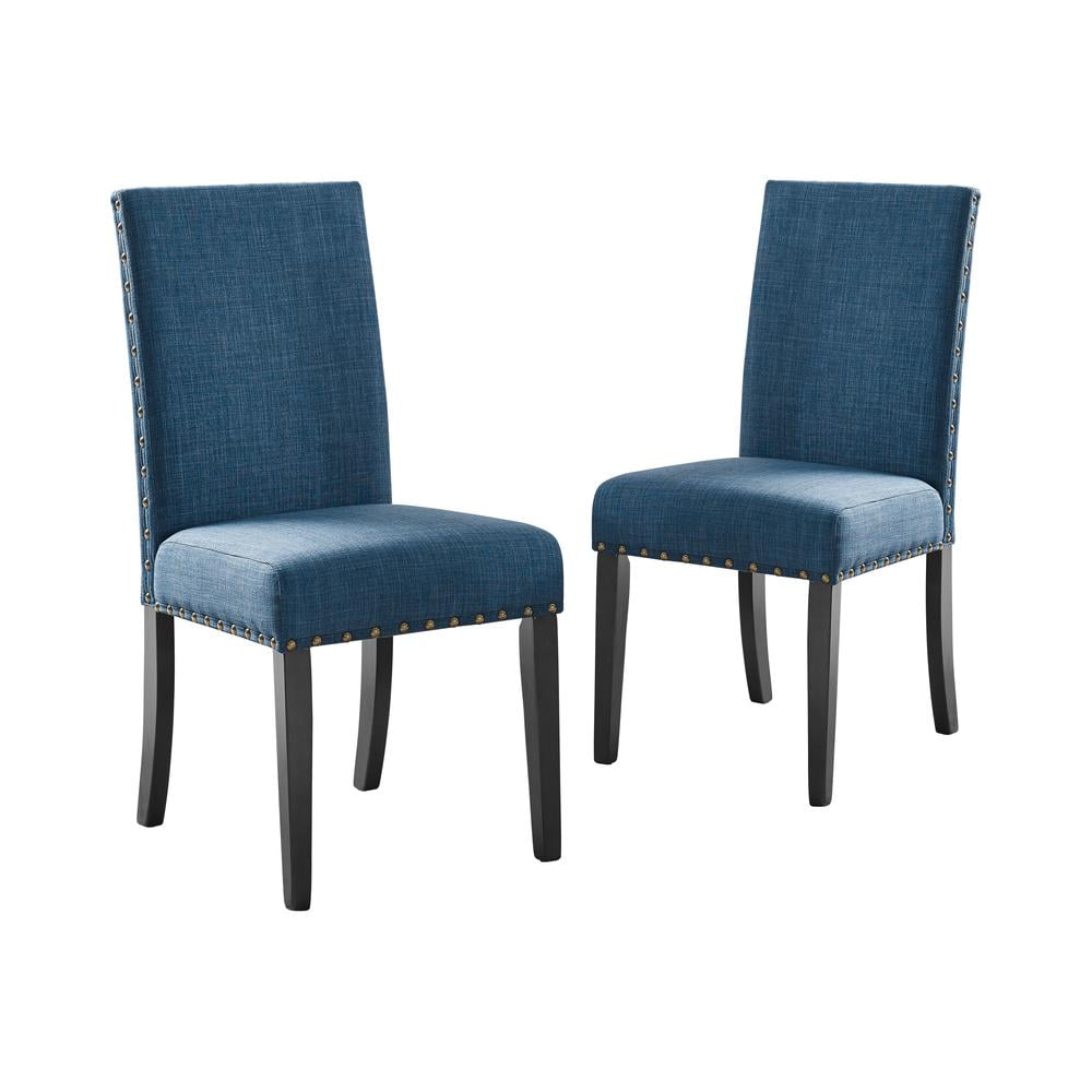 Marine Blue Linen Upholstered Parsons Side Chair Set