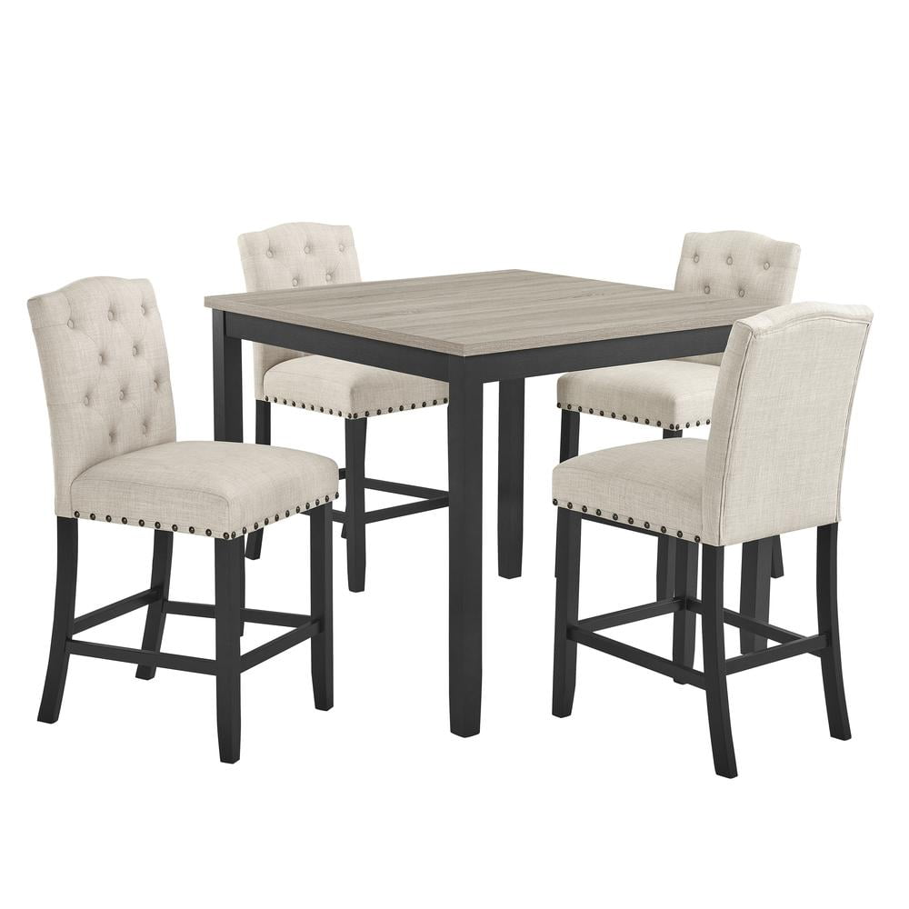 Daphne Beige and Black Solid Wood 5-Piece Counter Dining Set