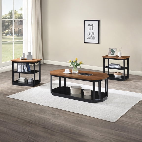 New Classic Furniture Decker 3-Piece Wood Occasional Table Set in Black/Brown