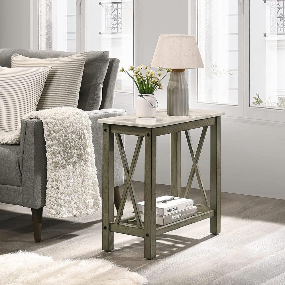New Classic Furniture Eden 12 in. Gray Rectangle Faux Marble Top