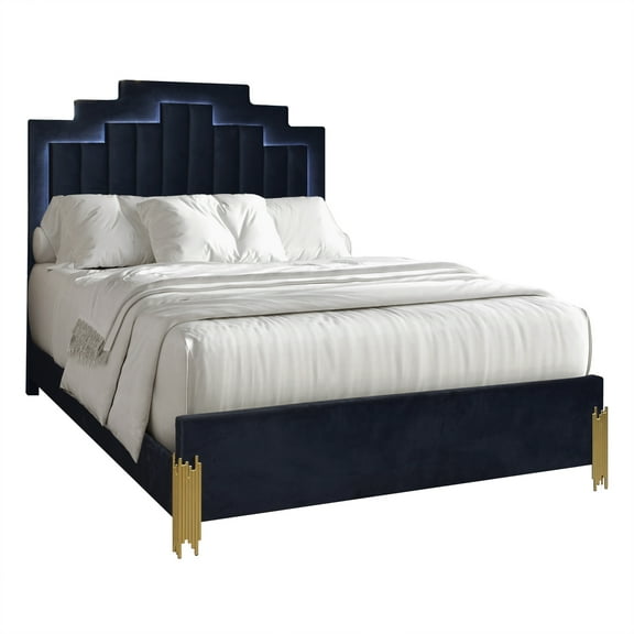 New Classic Furniture Empire Wood and Velvet Fabric King Bed in Black