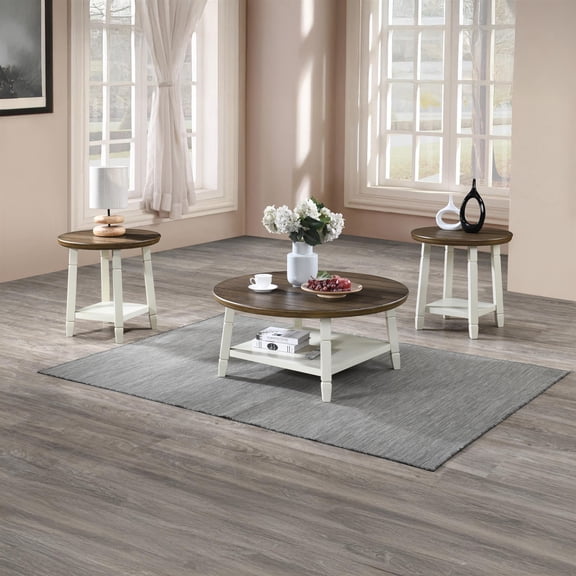 New Classic Furniture Flaherty 3-Piece Wood Occasional Table Set in Brown/White