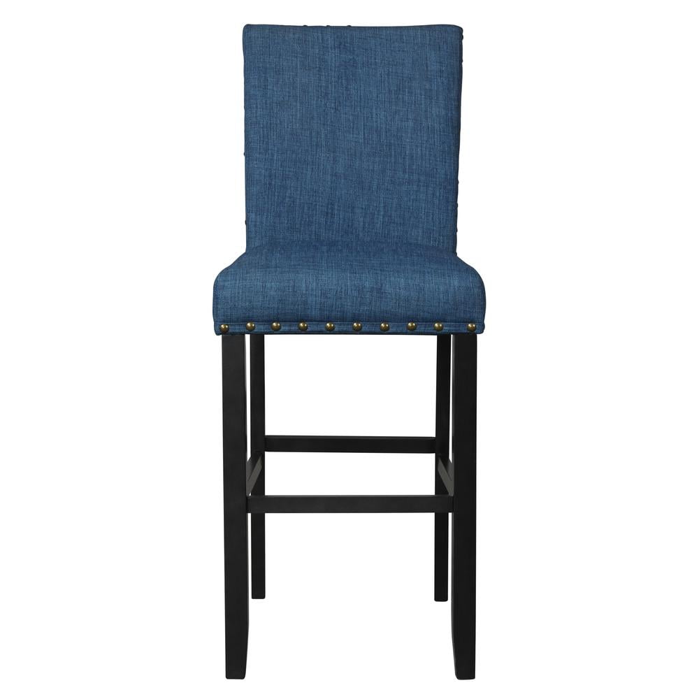 Crispin Marine Blue Solid Wood Bar Stools with Upholstered Seats (Set of 2)