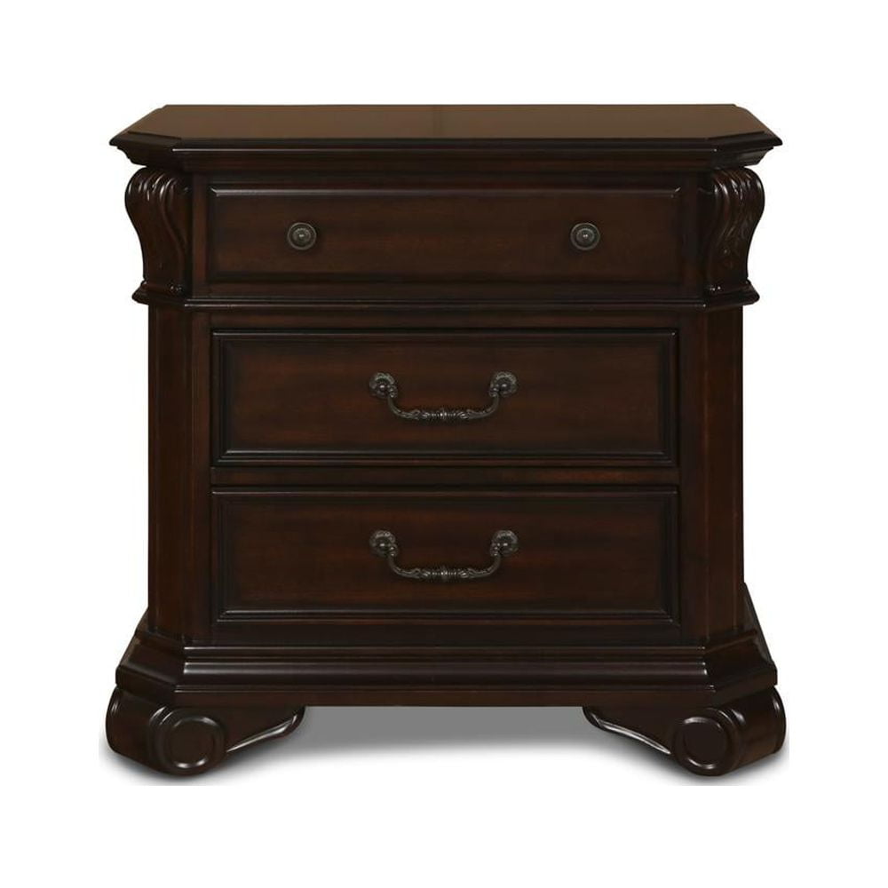Emilie Tudor Brown Solid Wood Traditional 3-Drawer Nightstand