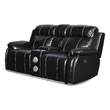 New Classic Furniture Fusion Faux Leather Console Loveseat W/Speaker in Black