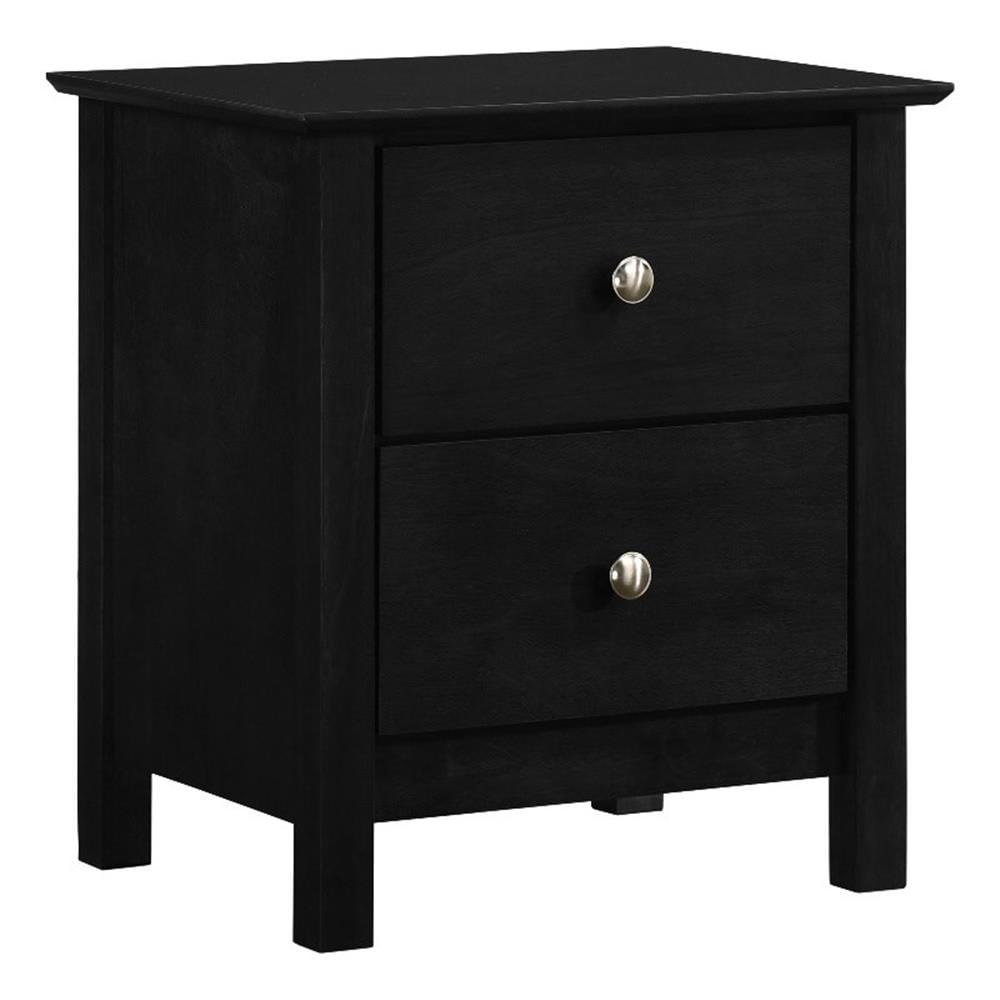 Black Solid Wood 2-Drawer Nightstand