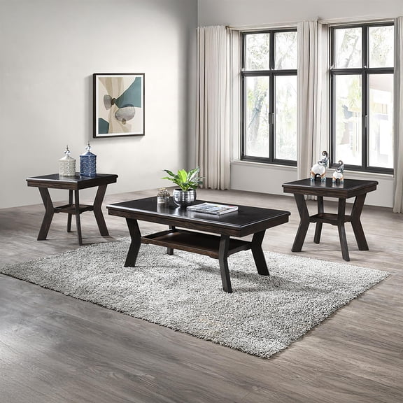 New Classic Furniture Gia 3-Piece Wood Occasional Table Set in Brown