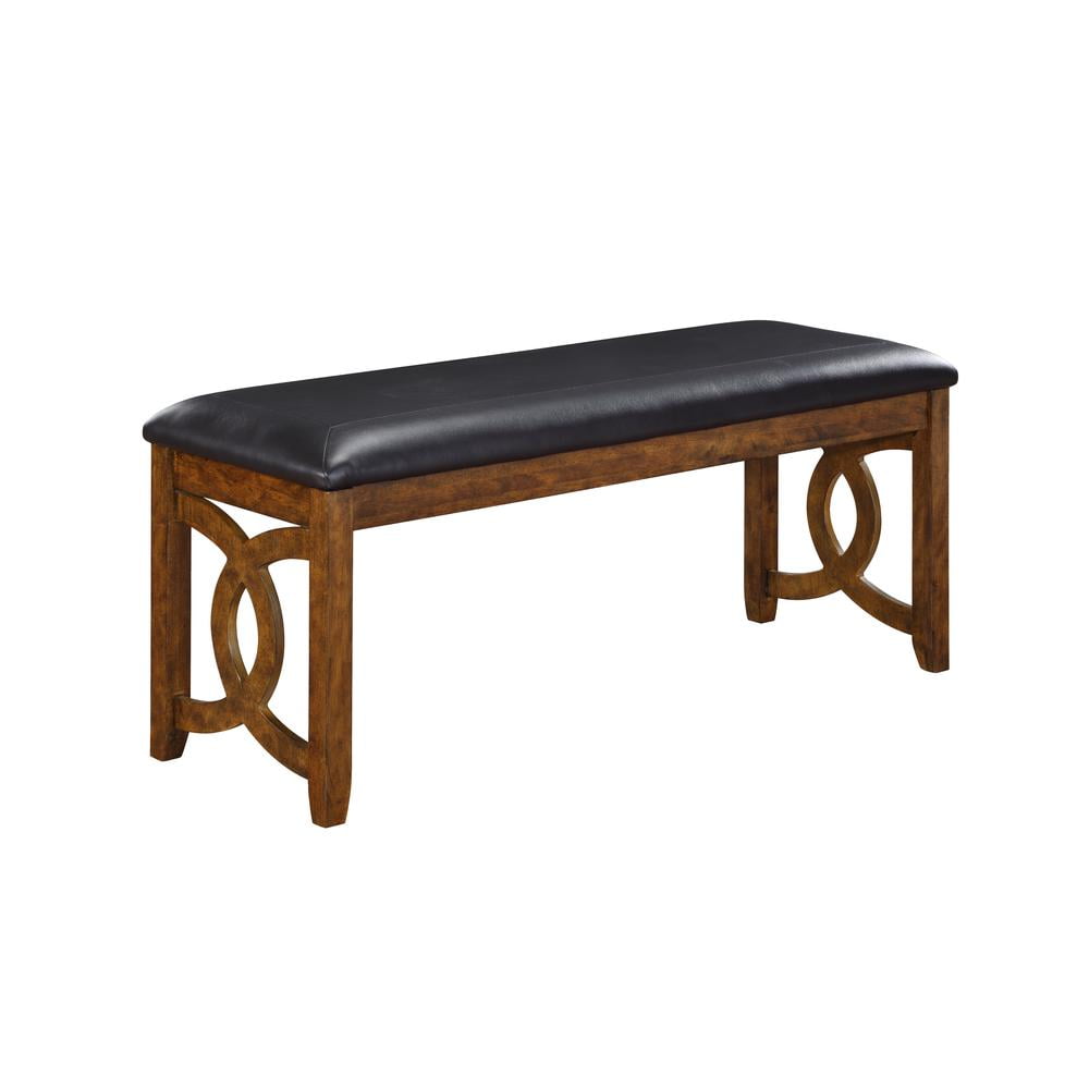 Gia 46" Brown Solid Wood and Faux Leather Bench