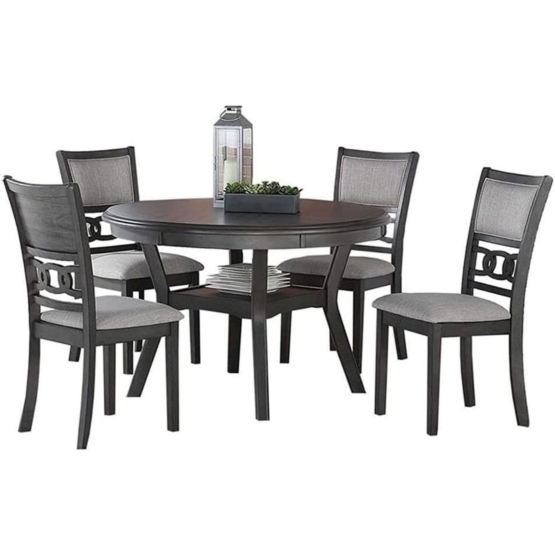 Gray 47-Inch Round Solid Wood Dining Set with 4 Chairs