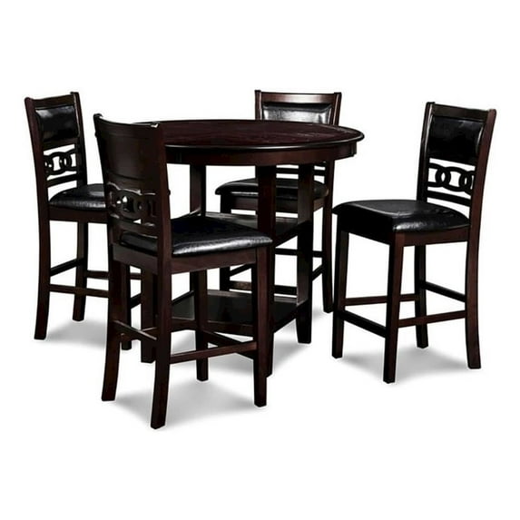 New Classic Furniture Gia 5-Piece Transitional Wood Dining Set in Ebony with round table and chairs