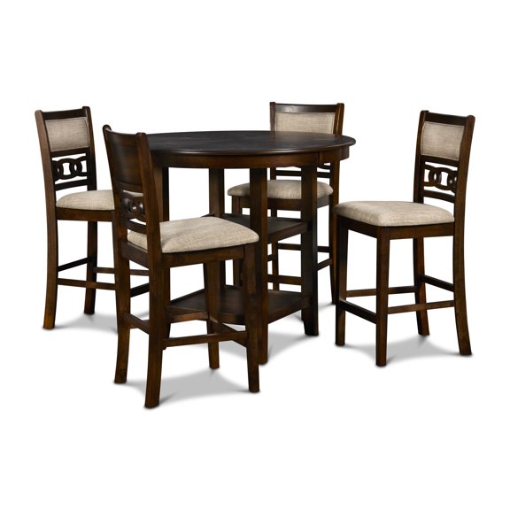 New Classic Furniture Gia 5 Piece Wood Round Counter Dining Set, 1 Counter Dining Table And 4 Chairs, 42 Inch, Brown Cherry