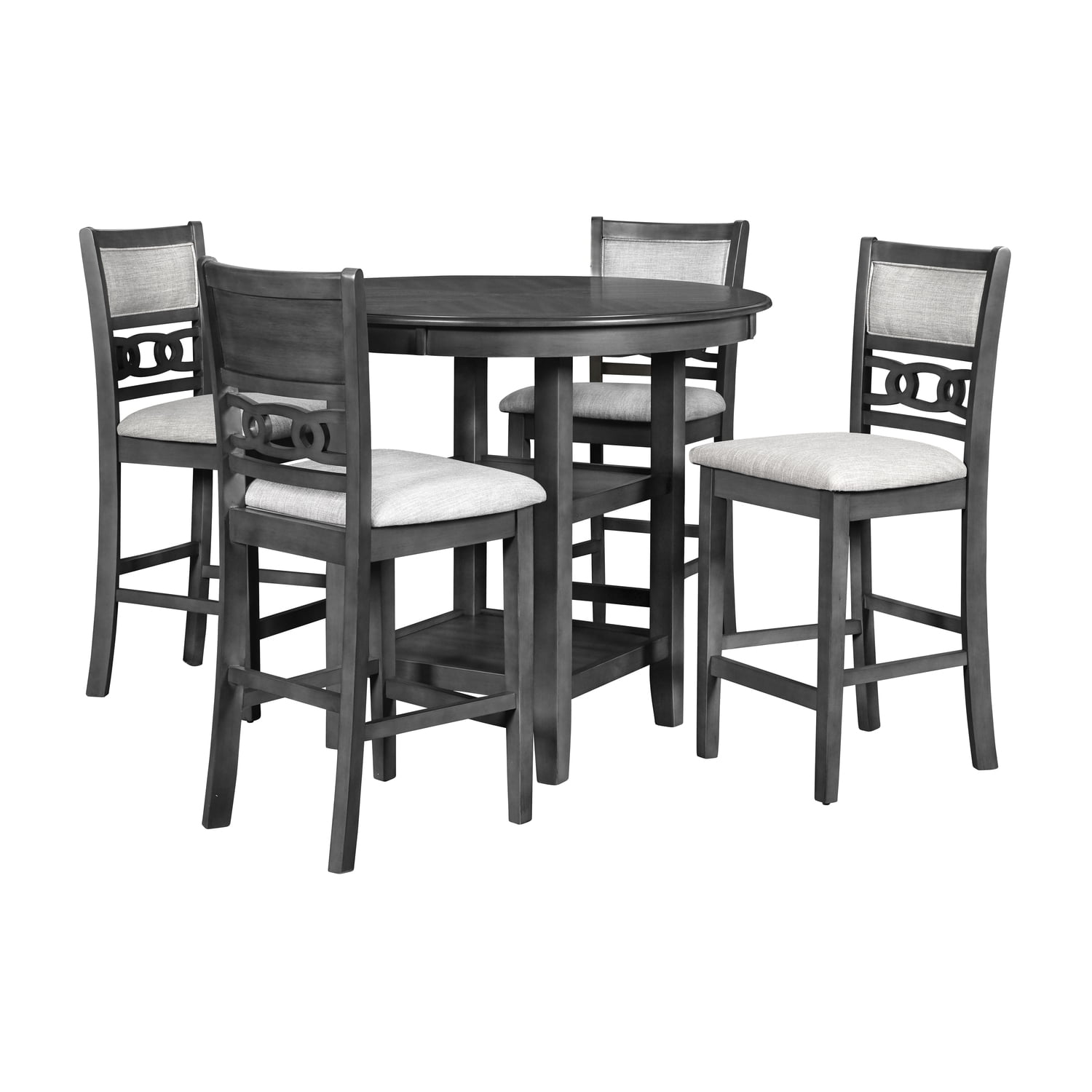 Gray Round Rubberwood Counter Height Dining Set with 4 Chairs