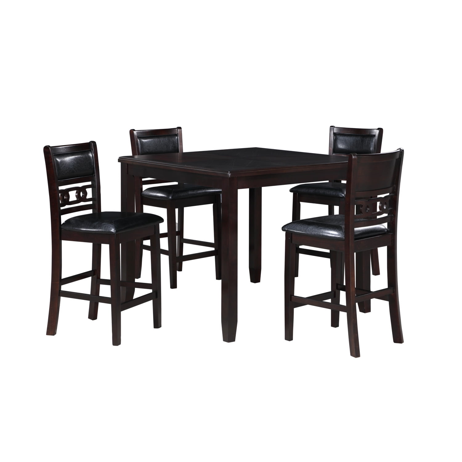 Ebony Wood Square Counter Dining Set with Black Upholstered Chairs