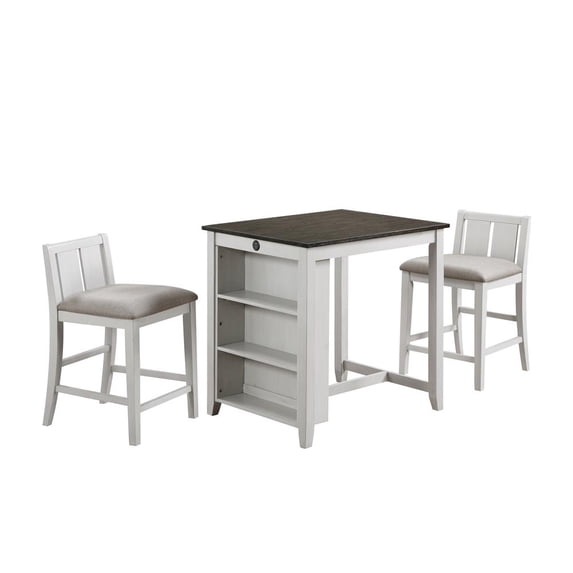 New Classic Furniture Heston 3PC Wood Storage Counter Set w/ 2 Chairs in White
