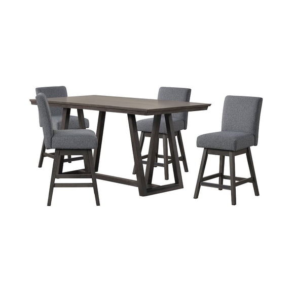 New Classic Furniture High Line Wood Counter Table & 4 Swivel Stools in Gray