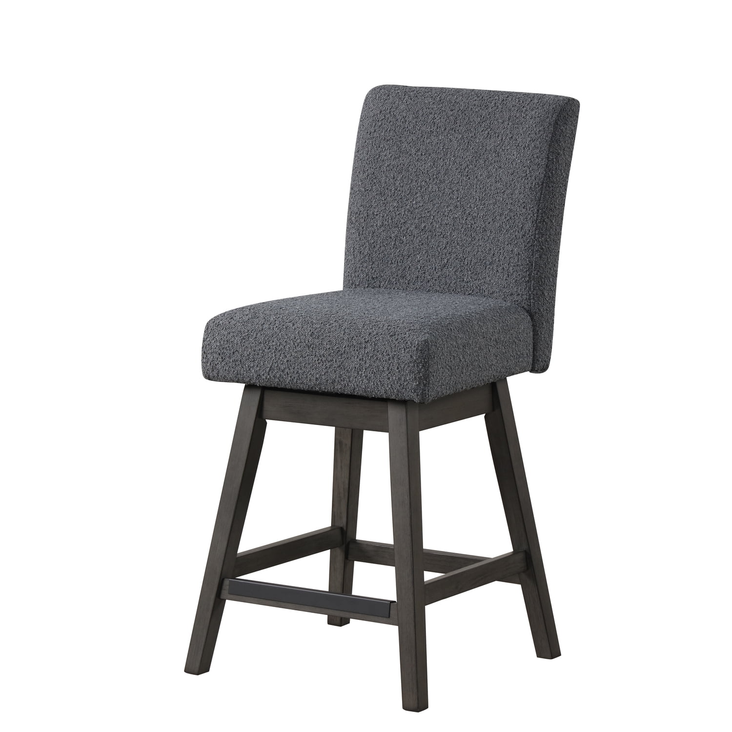 High Line Gray Bouclé Fabric Swivel Counter Stools with Wood Legs