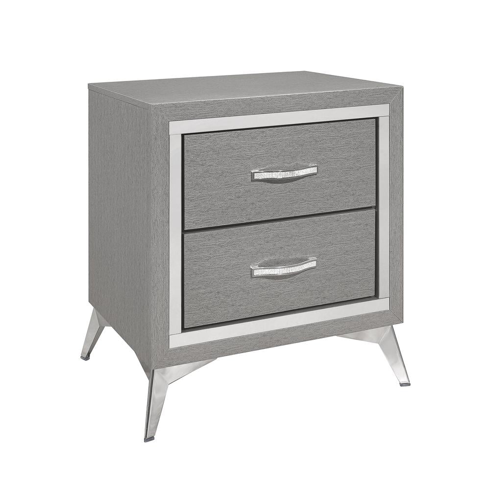 Huxley Black and Silver 2-Drawer Modern Nightstand