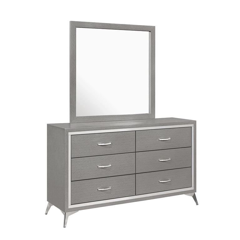 New Classic Furniture Huxley Wood Dresser with Mirror, Gray