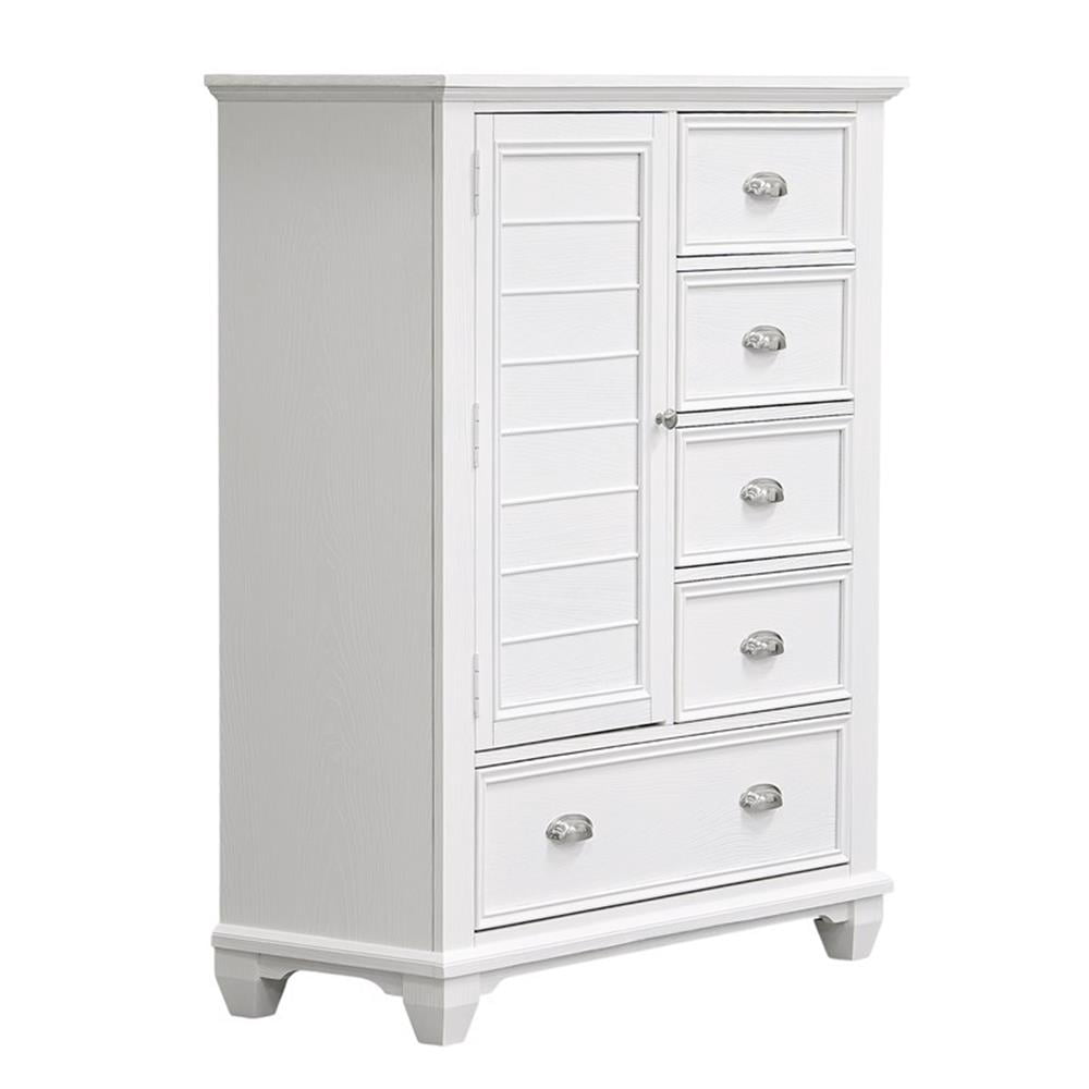 New Classic Furniture Jamestown Solid Wood 5-Drawer Door Chest in White